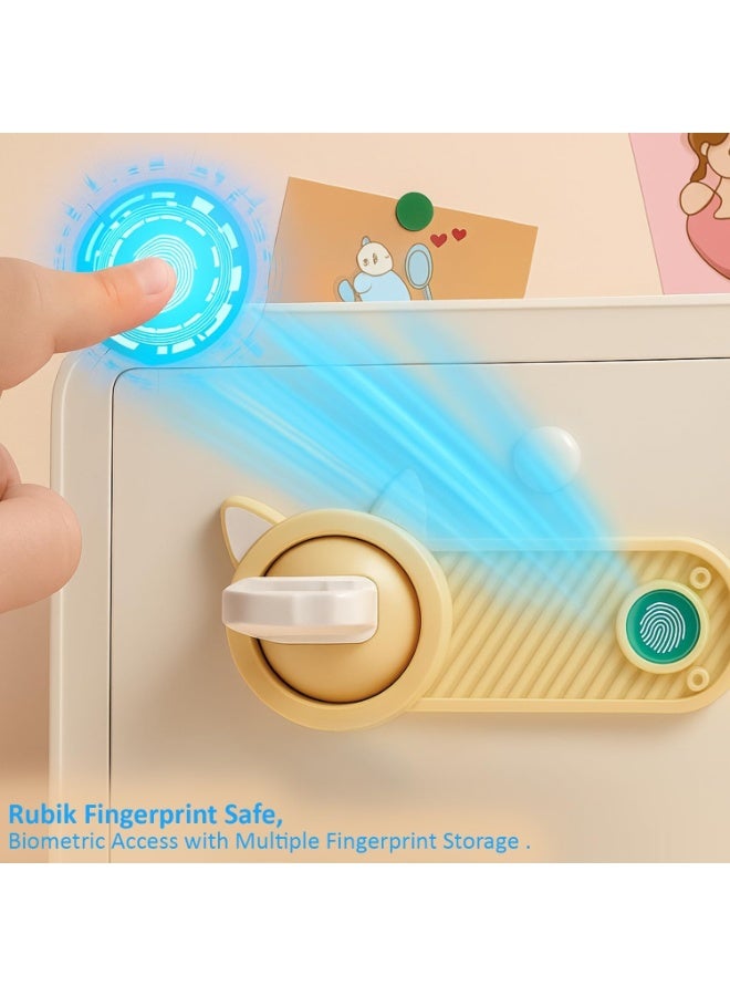 Rubik Fingerprint Piggy Bank Safe with Deposit Slot For Kids Girls Boys, Money Box with Door Key & Fingerprint Lock, Gift for Kids (Off White) - Image 5